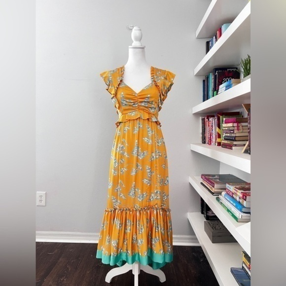 Three Floor Lemonana Printed Satin Midi Dress size 2 - Picture 1 of 16